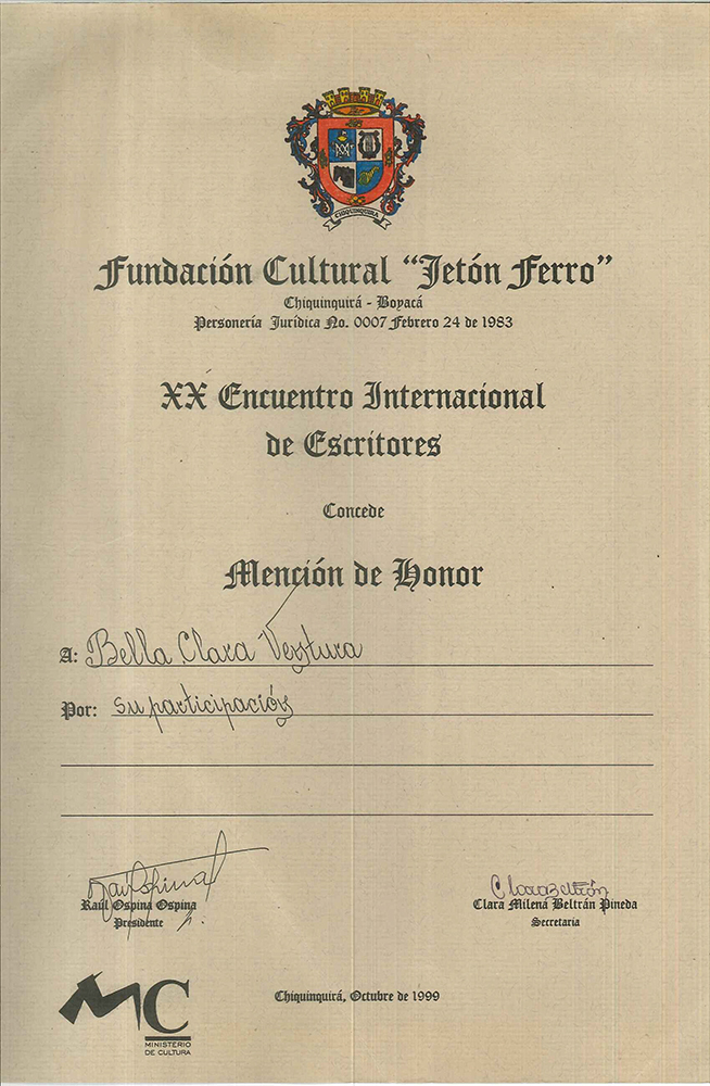 Diploma de fundacion cultural Jeton Ferro